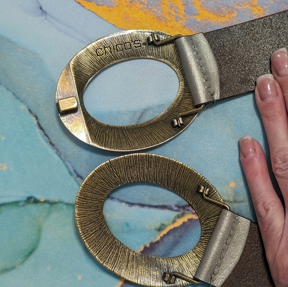 Chico's Genuine Leather Adjustable Pewter Tone Belt S/M - Picture 5 of 11